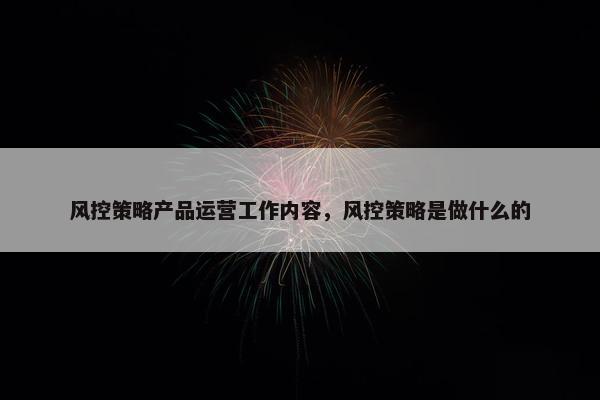 风控策略产品运营工作内容，风控策略是做什么的